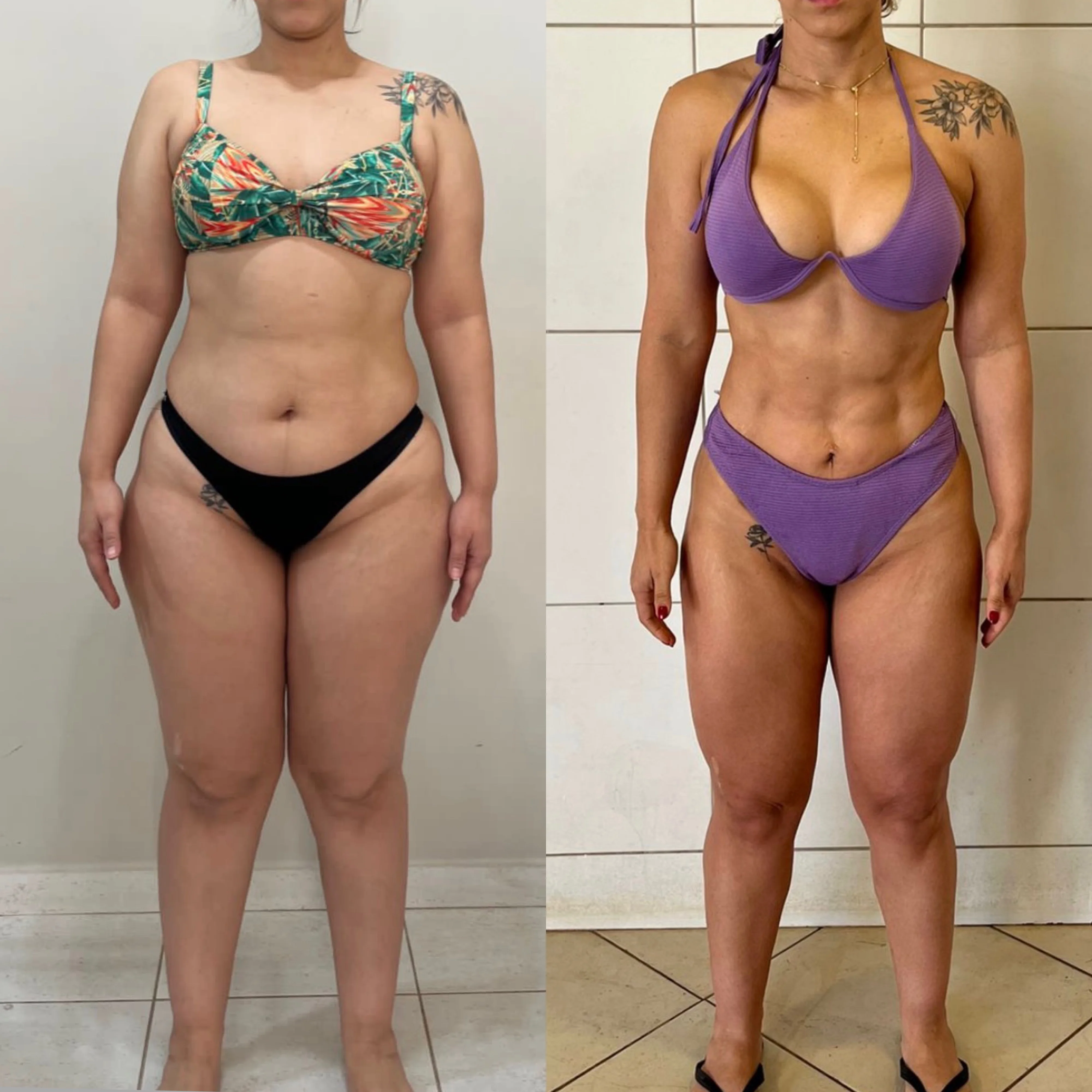 Antes e depois — emagrecimento e definição corporal de aluna
